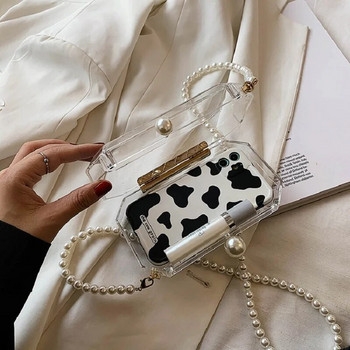 2023 Fashion Clear Acrylic Box Γυναικεία τσάντα διαφανής τσάντα χειρός Πλαστική τσάντα σε σχήμα βαρελιού Τσάντα για πάρτι για κορίτσια με μαργαριταρένια αλυσίδα