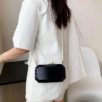 2023 Модна прозрачна акрилна кутия клъч чанта Дамска прозрачна ръчна чанта Пластмасова чанта във формата на варел Парти чанта за момиче с перлена верижка