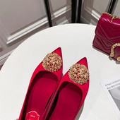 Moteriški vestuviniai batai kiniški raudoni smailūs plaukeliai, odiniai plokščiakulniai batai banketams ant minkšto pado, moteriški batai, 45 dydis