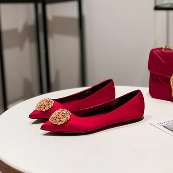 Γυναικεία Νυφικά Κινεζικά Κόκκινα Μυτερά Δάχτυλα Flock Δερμάτινα Flat Heel Παπούτσια δεξιώσεων σε μαλακή σόλα Loafers Γυναικεία παπούτσια Μέγεθος 45