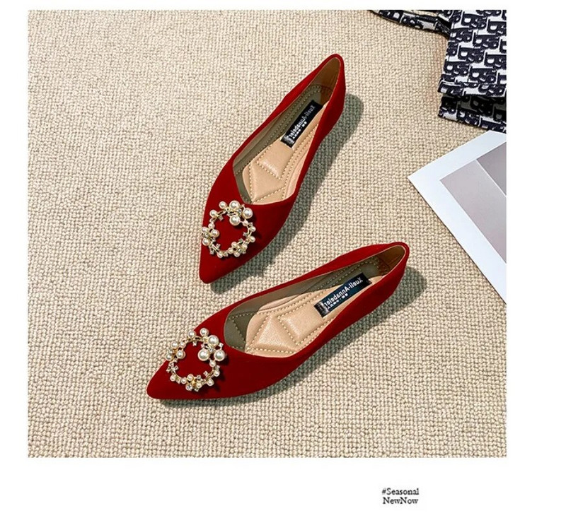 Moteriški vestuviniai batai kiniški raudoni smailūs plaukeliai, odiniai plokščiakulniai batai banketams ant minkšto pado, moteriški batai, 45 dydis