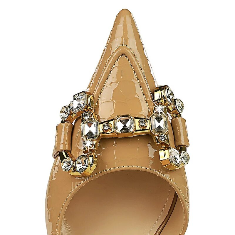 Zapadnjački stil Visoke potpetice 8 cm sa strane, šuplje cipele Ženske luksuzne dizajnerske metalne lančane kopče Visoke pete Stiletto crne ružičaste cipele za maturu