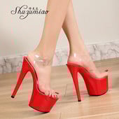 Crvene sandale s platformom Ženske visoke potpetice 17 CM Walking Show Outside Velike prozirne ženske cipele Ljetne cipele za vjenčanje na tanku petu