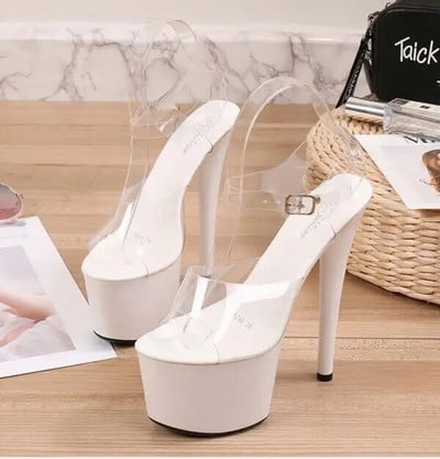 Crvene sandale s platformom Ženske visoke potpetice 17 CM Walking Show Outside Velike prozirne ženske cipele Ljetne cipele za vjenčanje na tanku petu
