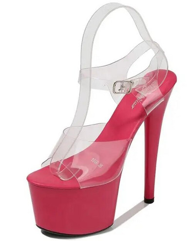 Crvene sandale s platformom Ženske visoke potpetice 17 CM Walking Show Outside Velike prozirne ženske cipele Ljetne cipele za vjenčanje na tanku petu