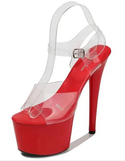 Crvene sandale s platformom Ženske visoke potpetice 17 CM Walking Show Outside Velike prozirne ženske cipele Ljetne cipele za vjenčanje na tanku petu