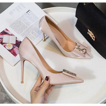 Σχεδιαστές αντλίες για γυναικεία παπούτσια Σέξι κρυστάλλινα ψηλοτάκουνα στιλέτο γάμου με μυτερά σατέν ψηλοτάκουνα παπούτσια για πάρτι μόδας casual