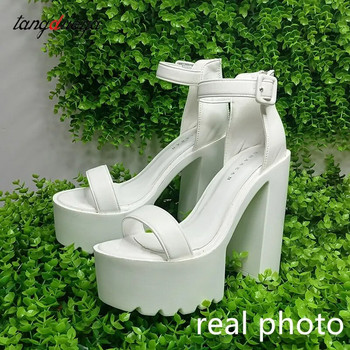 бели токчета на платформа Дамски сандали 2023 г. Тенденция на летни обувки Модни високи токчета Сандали на широка платформа за свободното време Дамски 13,5 см