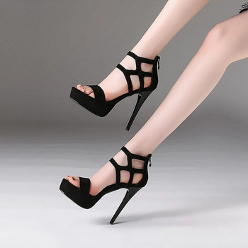 Сандали Обувки с малък ток Коте Стилет Високи токчета за жени 2023 г. Стриптизерка на платформа Черни сандали Елегантни дамски обувки на ток Секси