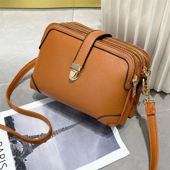 Луксозен дизайн, едноцветна дамска малка ръчна чанта, модна PU кожена 3-слойна чанти с черупки през рамо