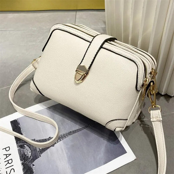 Луксозен дизайн, едноцветна дамска малка ръчна чанта, модна PU кожена 3-слойна чанти с черупки през рамо