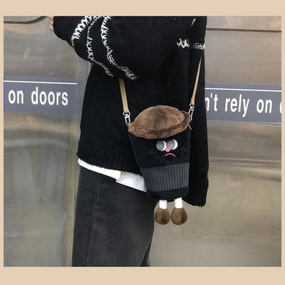 Cartoon Coffee Cup Crossbody Τσάντα βελούδινα Χαριτωμένα χαμογελαστά κορίτσια πορτοφόλια Τσάντα ώμου Γυναικείο τηλέφωνο Πορτοφόλι αποθήκευσης Γυναικεία τσάντες Clutch