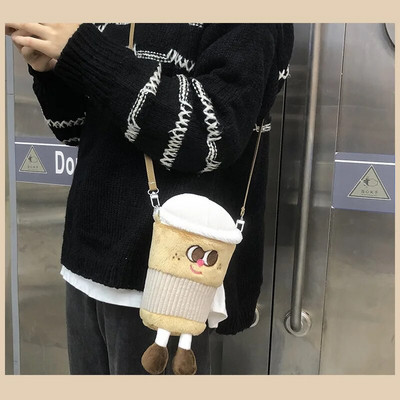 Cartoon Coffee Cup Crossbody Τσάντα βελούδινα Χαριτωμένα χαμογελαστά κορίτσια πορτοφόλια Τσάντα ώμου Γυναικείο τηλέφωνο Πορτοφόλι αποθήκευσης Γυναικεία τσάντες Clutch