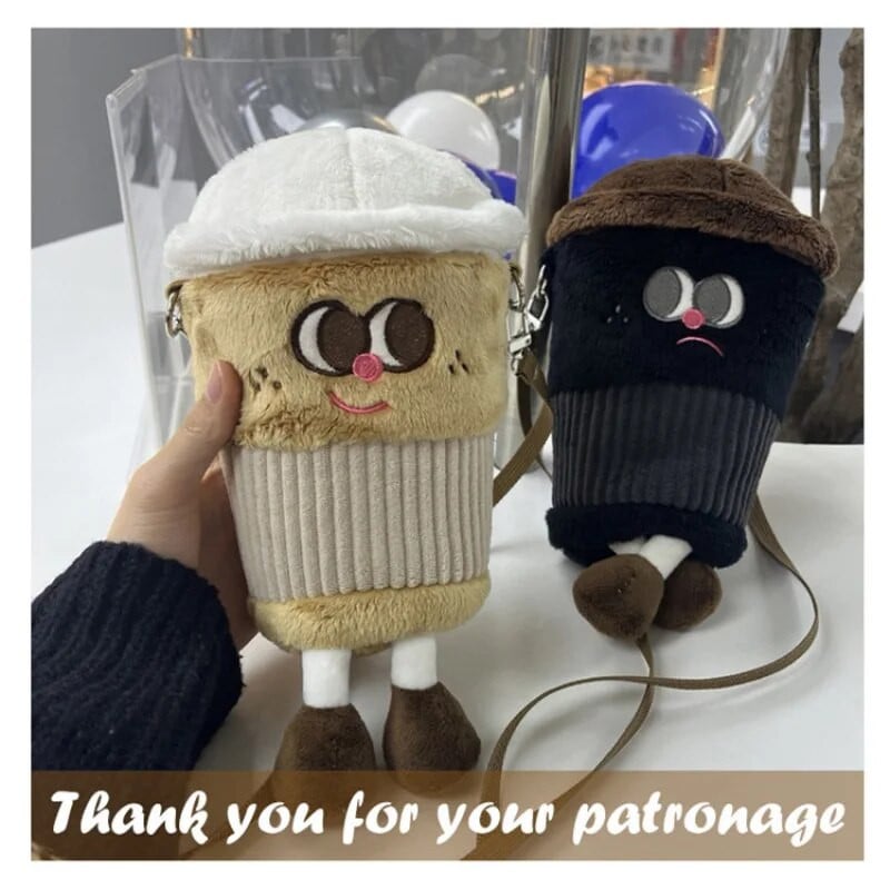 Cartoon Coffee Cup Crossbody Τσάντα βελούδινα Χαριτωμένα χαμογελαστά κορίτσια πορτοφόλια Τσάντα ώμου Γυναικείο τηλέφωνο Πορτοφόλι αποθήκευσης Γυναικεία τσάντες Clutch