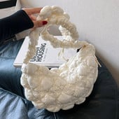 Plisuotas debesų burbulinis krepšys Prabangus, sutraukiamas prancūziškas krepšys per petį INS nailoninis paminkštintas rankinė moterims, dygsniuotas skersinis krepšys