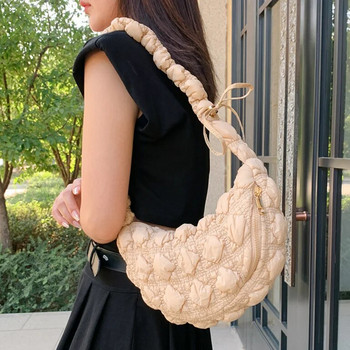 Плисирана чанта Cloud Bubble Satchel Bag French Drawstring Луксозна чанта през рамо INS Дамска чанта с найлонова подплата Дамска ватирана чанта през рамо