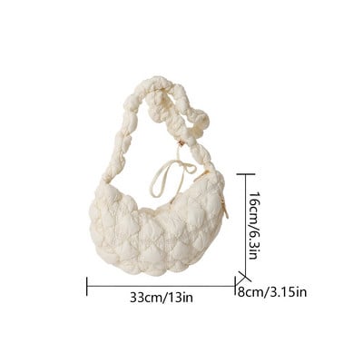 Plisuotas debesų burbulinis krepšys Prabangus, sutraukiamas prancūziškas krepšys per petį INS nailoninis paminkštintas rankinė moterims, dygsniuotas skersinis krepšys