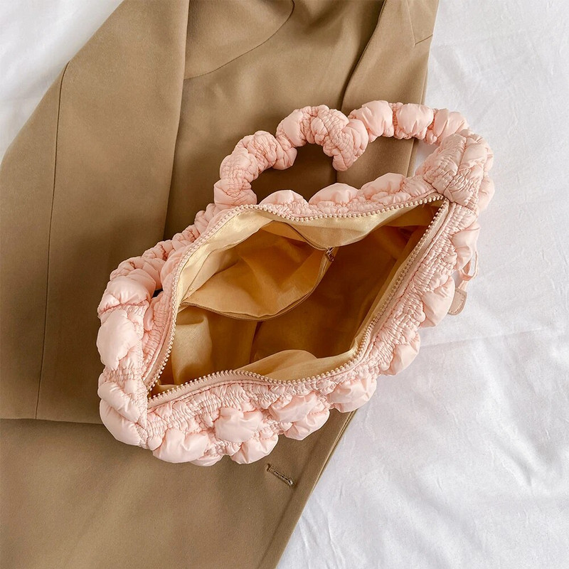 Plisuotas debesų burbulinis krepšys Prabangus, sutraukiamas prancūziškas krepšys per petį INS nailoninis paminkštintas rankinė moterims, dygsniuotas skersinis krepšys