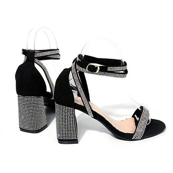 Comemore Ψηλοτάκουνα γυναικεία παπούτσια για πάρτι Rhinestone Chunky Heels Ψηλοτάκουνα πέδιλα με λουράκι αστραγάλου για γυναίκες Luxury μέγεθος 43 Μαύρο