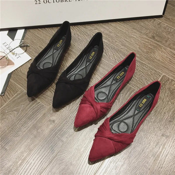 2023 г. Нова пролетна корейска версия на плоски обувки Flock Pointed Flat Mouth Дамски обувки с нисък ток Черни единични дамски обувки Плюс размер 31-44
