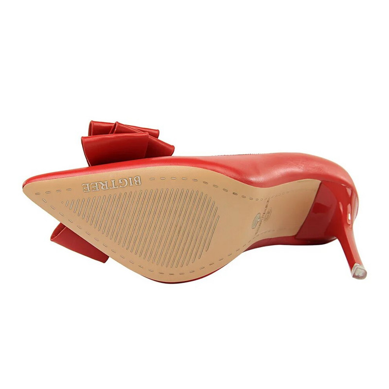 Női Fétis 10,5 cm-es magassarkú, kék, sárga pumpák pillangócsomós bőr tűsarkú női Escarpins esküvői rendezvénycipő