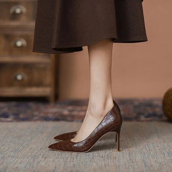 2023 пролет и лято нови кафяви удобни универсални дамски обувки на високи токчета секси единични обувки