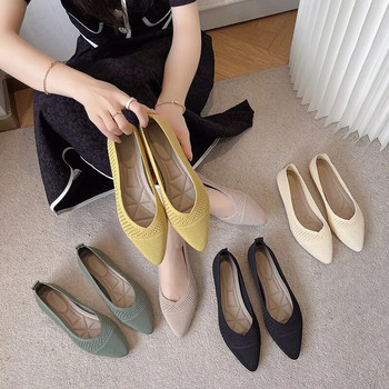Άνοιξη 2023 Γυναικεία παπούτσια με πλεκτό δίχτυ που αναπνέει με διάτρητη φλατ μαλακή σόλα μονόκλινα παπούτσια Shallow Loafers Zapatos Mujer