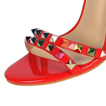 Comemore Високи токчета Сандали с нитове Дамски обувки с гладиаторски тип Стилет Летни обувки на платформа 2023 г. Луксозна мода за жени 11 см