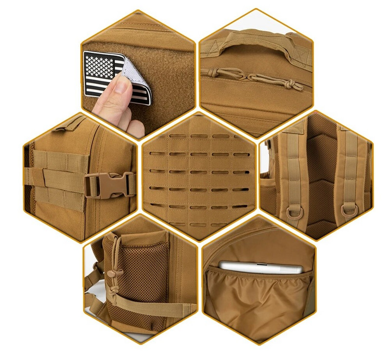 QT&QY 25L vojni taktički ruksaci za muškarce Army Laser Cut Molle Daypack Small Bug Out Bag Gym Ruksak s dvostrukim držačima za čaše