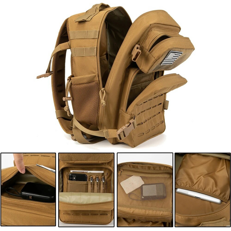 QT&QY 25L vojni taktički ruksaci za muškarce Army Laser Cut Molle Daypack Small Bug Out Bag Gym Ruksak s dvostrukim držačima za čaše