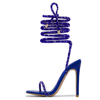 Liyke Секси златни кристални сандали с кръстосана каишка на глезена Дамски лятно парти Сватбени банкетни обувки Модни отворени пръсти Клубни стриптизьорски обувки