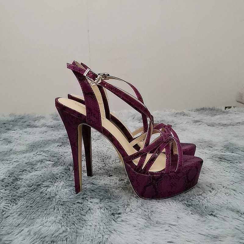 LOSLANDIFEN 2024 ÚJ 14 cm-es nyitott orrú, magas sarkú magassarkú kígyómintás szandál szexi bokapántos gladiátor parti ruha női cipő