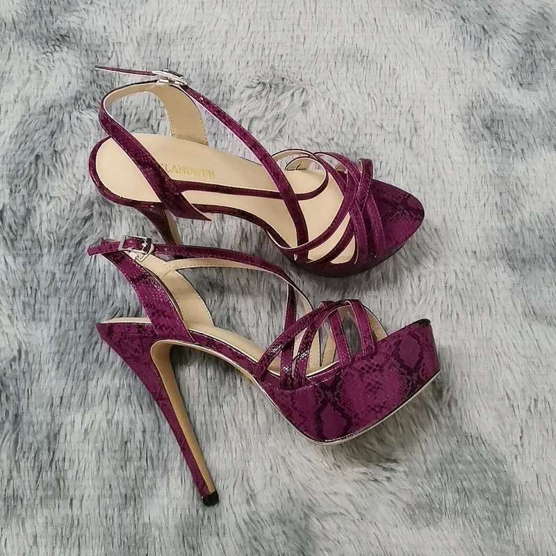 LOSLANDIFEN 2024 ÚJ 14 cm-es nyitott orrú, magas sarkú magassarkú kígyómintás szandál szexi bokapántos gladiátor parti ruha női cipő