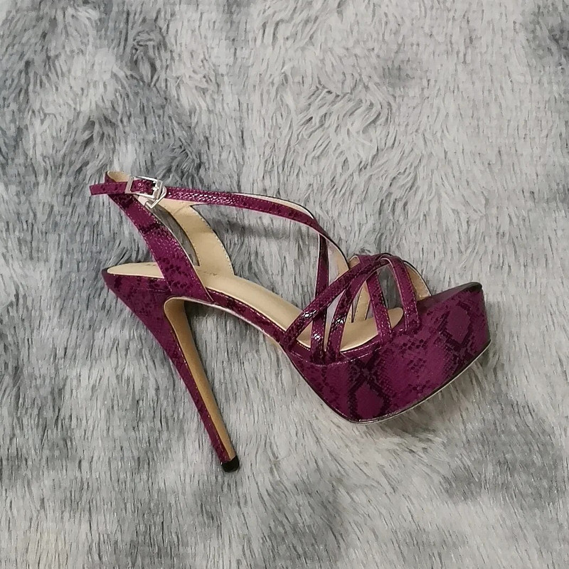 LOSLANDIFEN 2024 ÚJ 14 cm-es nyitott orrú, magas sarkú magassarkú kígyómintás szandál szexi bokapántos gladiátor parti ruha női cipő