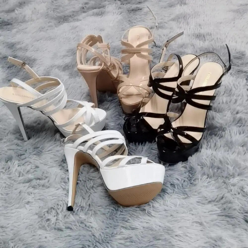 Moteriškos basutės 2024 m. Naujas naktinis klubas Ultra Fashion 14 cm Super aukštakulniai odiniai platformos dirželiai sandalai Siurbliai nuotakos batai