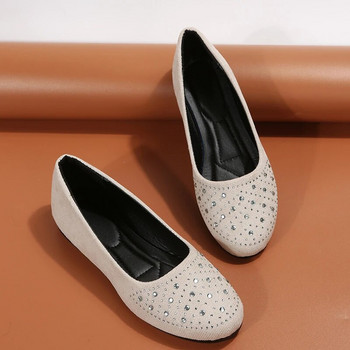 Flats Γυναικεία παπούτσια με χαμηλό τακούνι για κορίτσια που περπατούν Άνετα μπαλαράκια από στρας Γυναικεία δερμάτινα παπούτσι loafer