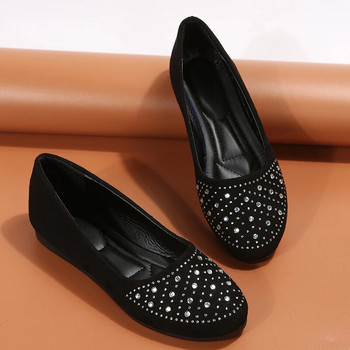 Flats Γυναικεία παπούτσια με χαμηλό τακούνι για κορίτσια που περπατούν Άνετα μπαλαράκια από στρας Γυναικεία δερμάτινα παπούτσι loafer