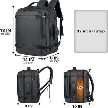 40LРазширяема раница за пътуване с USB, одобрена за полет чанти за ръчен носене за самолети, водоустойчива издръжлива 17-инчова мъжка раница