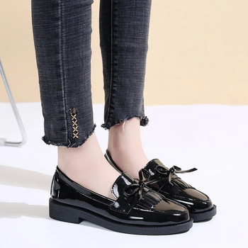 Черни лачени дамски мокасини Rimocy Обувки с приплъзване на платформа за жени Пролет 2023 Британски ежедневни плоски обувки с пискюли Дамски