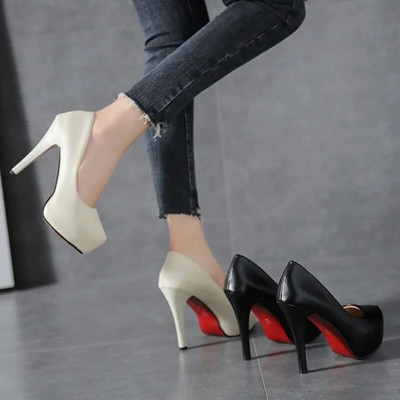 2023 Високи токчета Жени Stiletto Princess Водоустойчива платформа Нощен клуб Супер помпи Единични работни обувки Черни дамски сватбени обувки