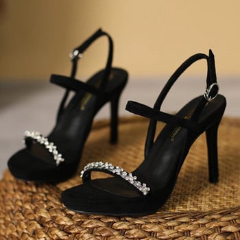 Високи токчета със страз в приказен стил Стилетто Модни парти обувки Сандали с отворени пръсти Дамски 2023 г. Нови помпи Малък размер 32 33