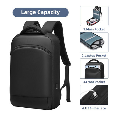 EURCOOL Мъжка бизнес водоустойчива 15.6" раница за лаптоп Модна мъжка тънка раница за компютър Пътуване Moto&Biker Лека чанта за лаптоп