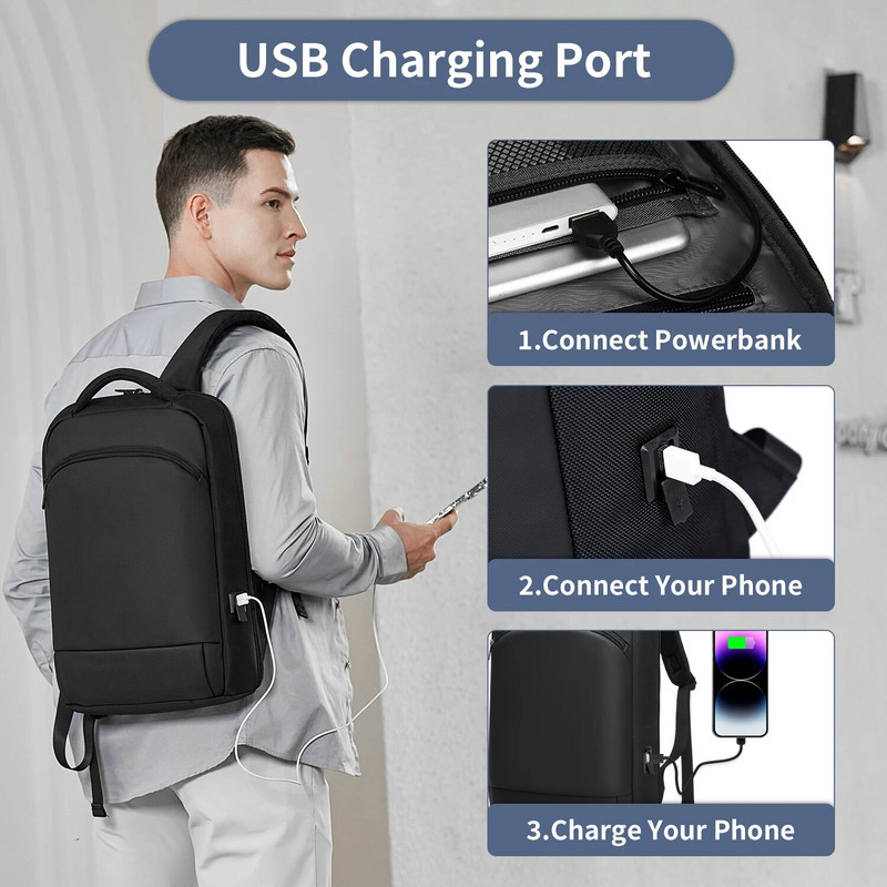 EURCOOL muški poslovni vodootporni ruksak za prijenosno računalo 15,6" Modni muški tanki ruksaci za računala Putna moto i biciklistička lagana torba za prijenosno računalo