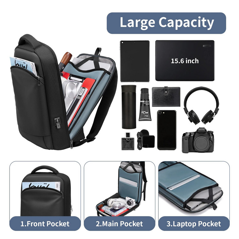 EURCOOL muški poslovni vodootporni ruksak za prijenosno računalo 15,6" Modni muški tanki ruksaci za računala Putna moto i biciklistička lagana torba za prijenosno računalo