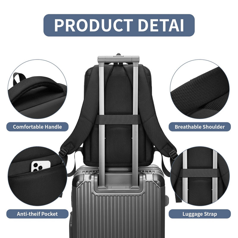 EURCOOL muški poslovni vodootporni ruksak za prijenosno računalo 15,6" Modni muški tanki ruksaci za računala Putna moto i biciklistička lagana torba za prijenosno računalo