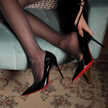 Δερμάτινο λάκα σέξι ψηλοτάκουνα με λεπτή τακούνι, κόκκινη σόλα επαγγελματική εργασία commuting γυναικεία single παπούτσια