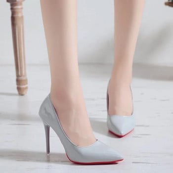 Голи цветове Малки свежи обувки с високи токчета, лачени единични обувки на шпилки Корейски секси помпи с остри черни професионални работни обувки