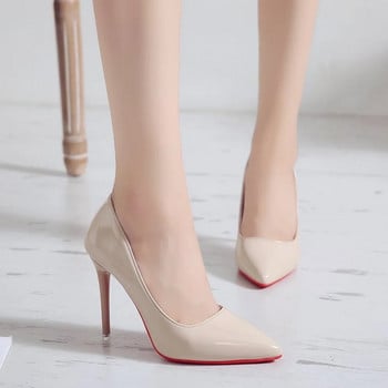 Голи цветове Малки свежи обувки с високи токчета, лачени единични обувки на шпилки Корейски секси помпи с остри черни професионални работни обувки