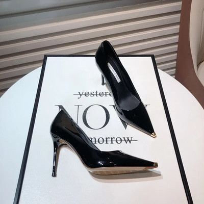 Ženske cipele na cipele Metalne štikle sa špicastim vrhovima Lakirana kožna potpetica Korejske banketne cipele Francuske cipele s jednom petom tacones