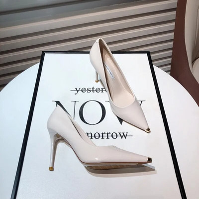 Ženske cipele na cipele Metalne štikle sa špicastim vrhovima Lakirana kožna potpetica Korejske banketne cipele Francuske cipele s jednom petom tacones